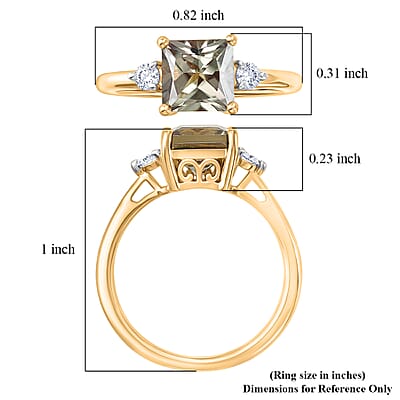 Princess Cut AAA Turkizite and Luxuriant Lab Grown Diamond G-H SI 2.25 ctw Golden Dusk Solitaire Ring in 18K Vermeil Yellow Gold Over Sterling Silver (Size 10.0)