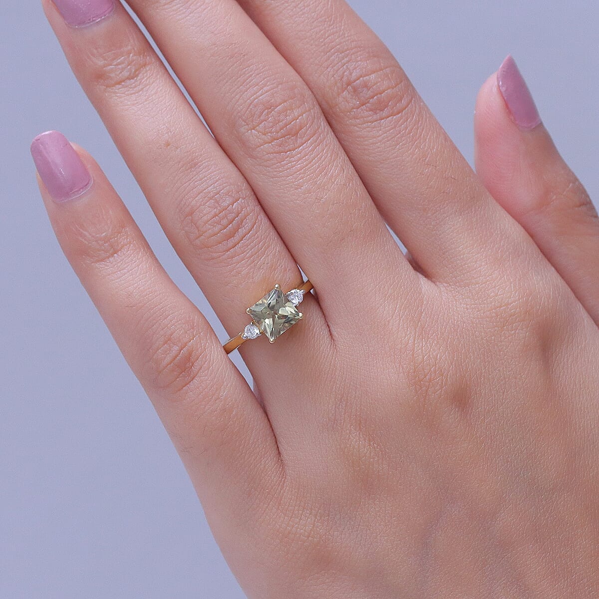 D'Joy Princess Cut AAA Turkizite and Lab Grown Diamond G-H SI 2.25 ctw Ring in 18K Vermeil Yellow Gold Over Sterling Silver (Size 5.0) image number 2