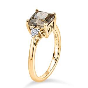 D'Joy Princess Cut AAA Turkizite and Lab Grown Diamond G-H SI 2.25 ctw Ring in 18K Vermeil Yellow Gold Over Sterling Silver (Size 5.0)