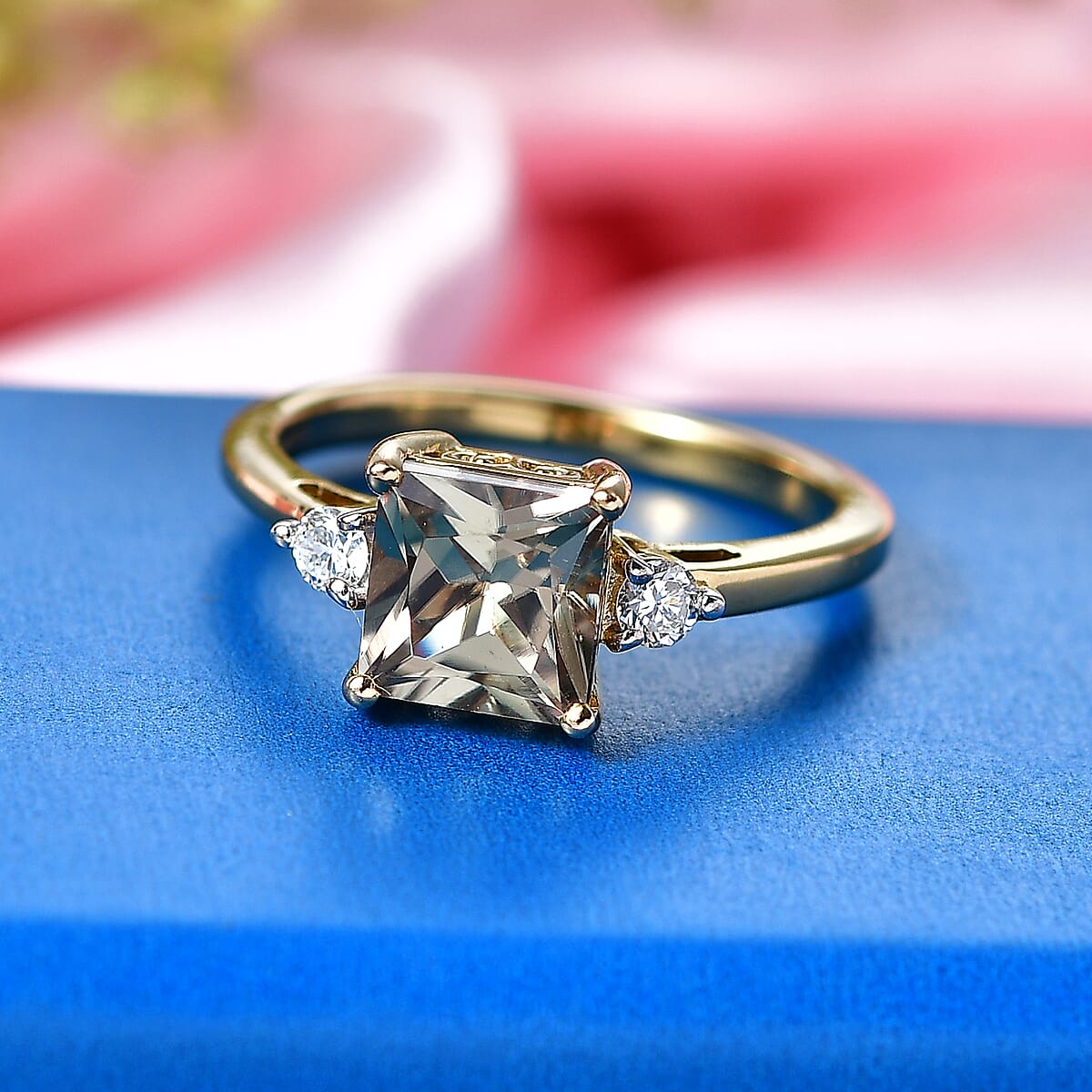 Princess Cut AAA Turkizite, Lab Grown Diamond (G-H, SI) Golden Dusk Solitaire Ring in 18K Vermeil YG Over Sterling Silver (Size 10.0) 2.25 ctw image number 1