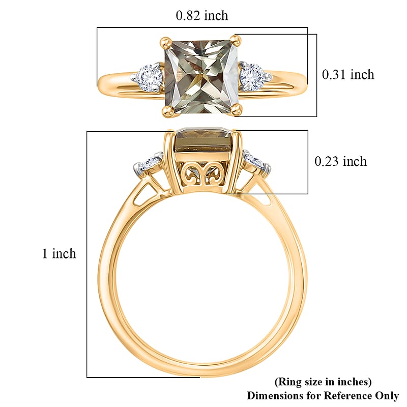 Princess Cut AAA Turkizite and Luxuriant Lab Grown Diamond G-H SI 2.25 ctw Golden Dusk Solitaire Ring in 18K Vermeil Yellow Gold Over Sterling Silver (Size 8.0)