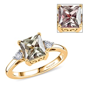 D'Joy Princess Cut AAA Turkiziteb and Lab Grown Diamond G-H SI 2.25 ctw Ring in 18K Vermeil Yellow Gold Over Sterling Silver (Size 9.0)