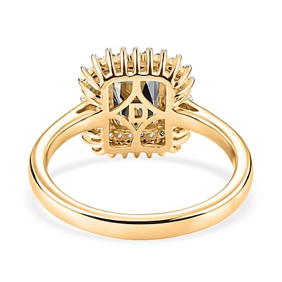 D'Joy AAA Turkizite and Diamond 2.20 ctw Sunset Halo Ring in 18K Vermeil Yellow Gold Over Sterling Silver (Size 10.0)