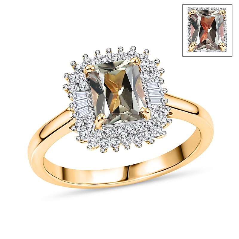 D'Joy AAA Turkizite and Diamond 2.20 ctw Sunset Halo Ring in 18K Vermeil Yellow Gold Over Sterling Silver (Size 7.0)