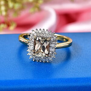 D'Joy AAA Turkizite and Diamond 2.20 ctw Ring in 18K Vermeil Yellow Gold Over Sterling Silver (Size 7.0)