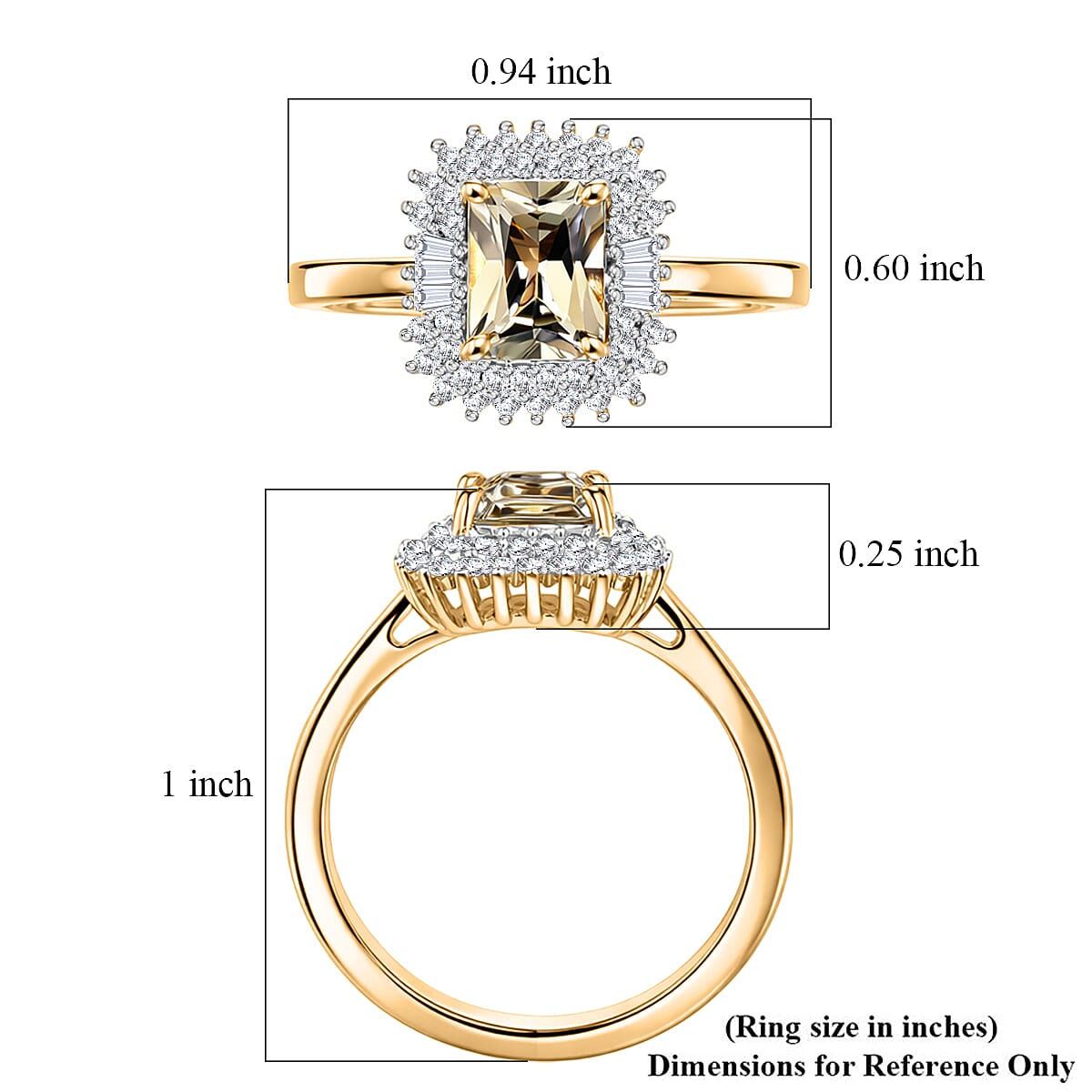 D'Joy AAA Turkizite and Diamond 2.20 ctw Sunset Halo Ring in 18K Vermeil Yellow Gold Over Sterling Silver (Size 7.0)