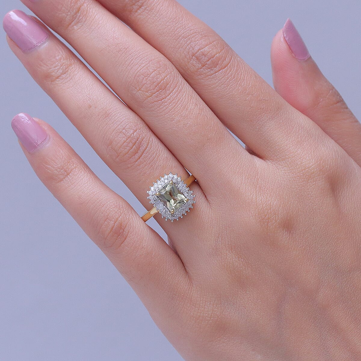 D'Joy AAA Turkizite and Diamond 2.20 ctw Sunset Halo Ring in 18K Vermeil Yellow Gold Over Sterling Silver (Size 8.0) image number 2