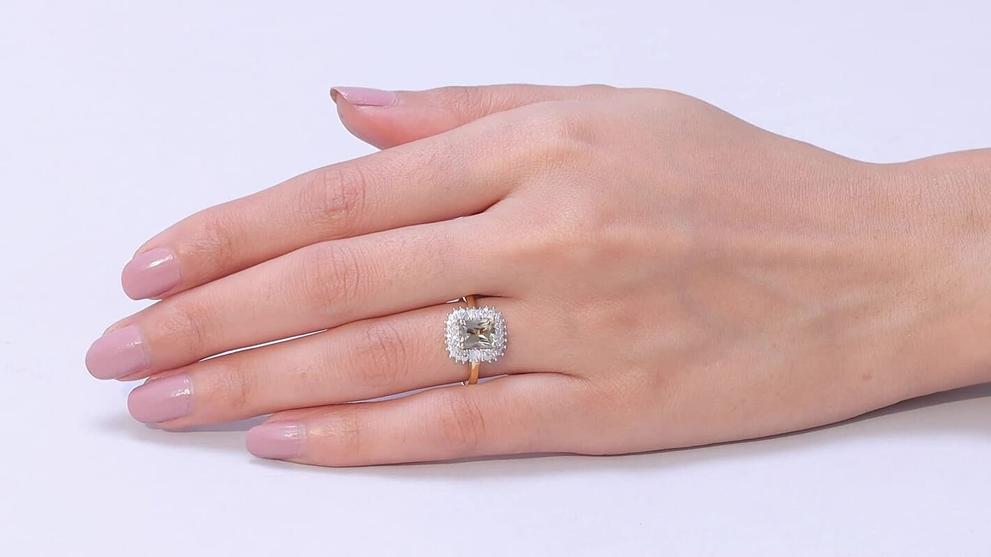 D'Joy AAA Turkizite and Diamond 2.20 ctw Sunset Halo Ring in 18K Vermeil Yellow Gold Over Sterling Silver