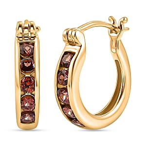 D'Joy AAA Red Zircon 1.10 ctw Hoop Earrings in 18K Vermeil Yellow Gold Over Sterling Silver