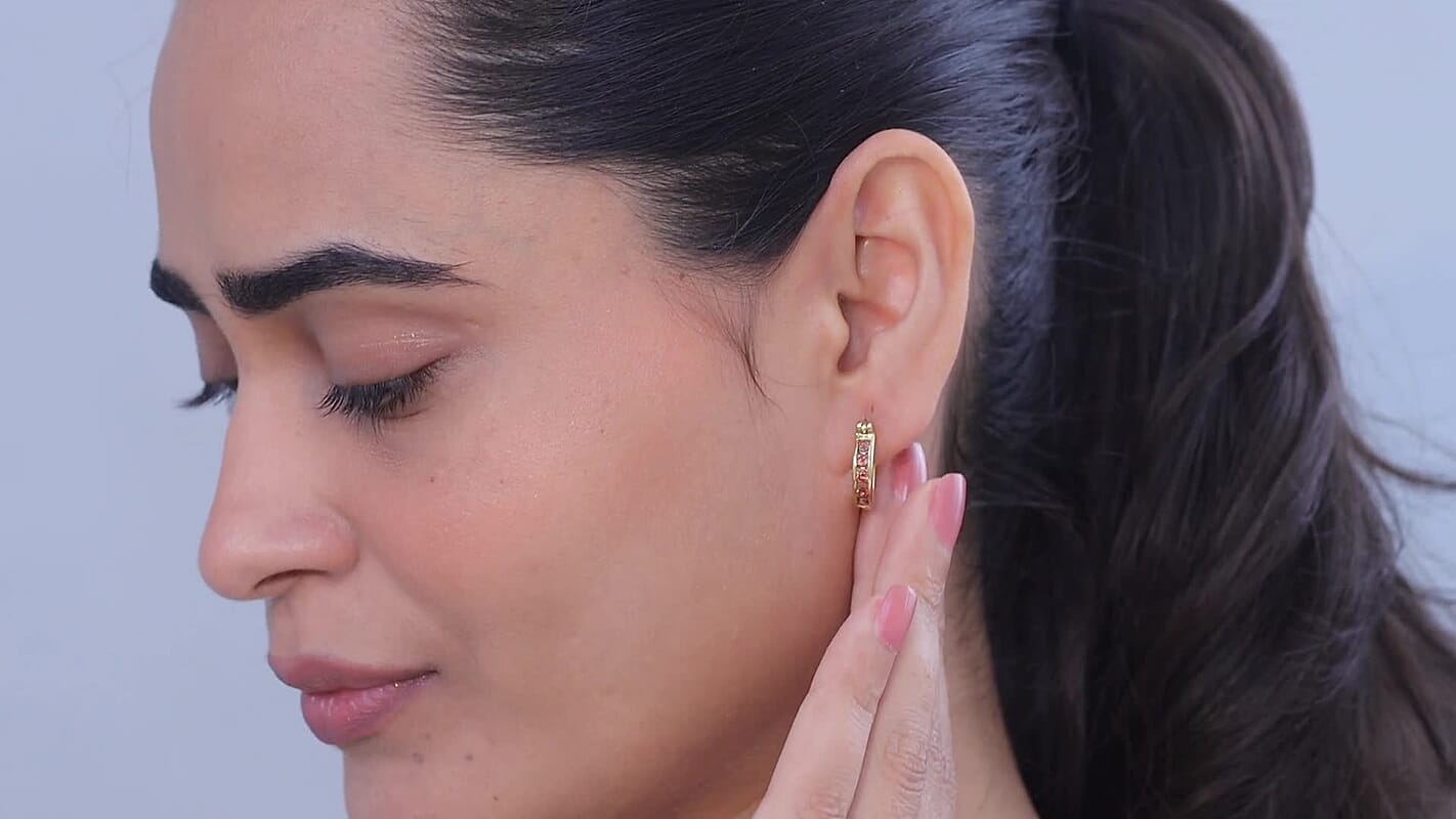 D'Joy AAA Red Zircon Regal Ruby Hoop Earrings in 18K Vermeil YG Over Sterling Silver 1.10 ctw