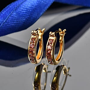 D'Joy AAA Red Zircon 1.10 ctw Hoop Earrings in 18K Vermeil Yellow Gold Over Sterling Silver