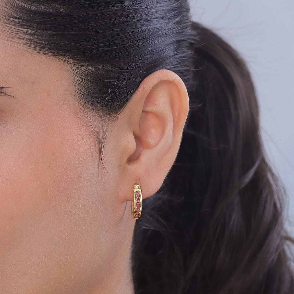 D'Joy AAA Red Zircon 1.10 ctw Hoop Earrings in 18K Vermeil Yellow Gold Over Sterling Silver image number 2