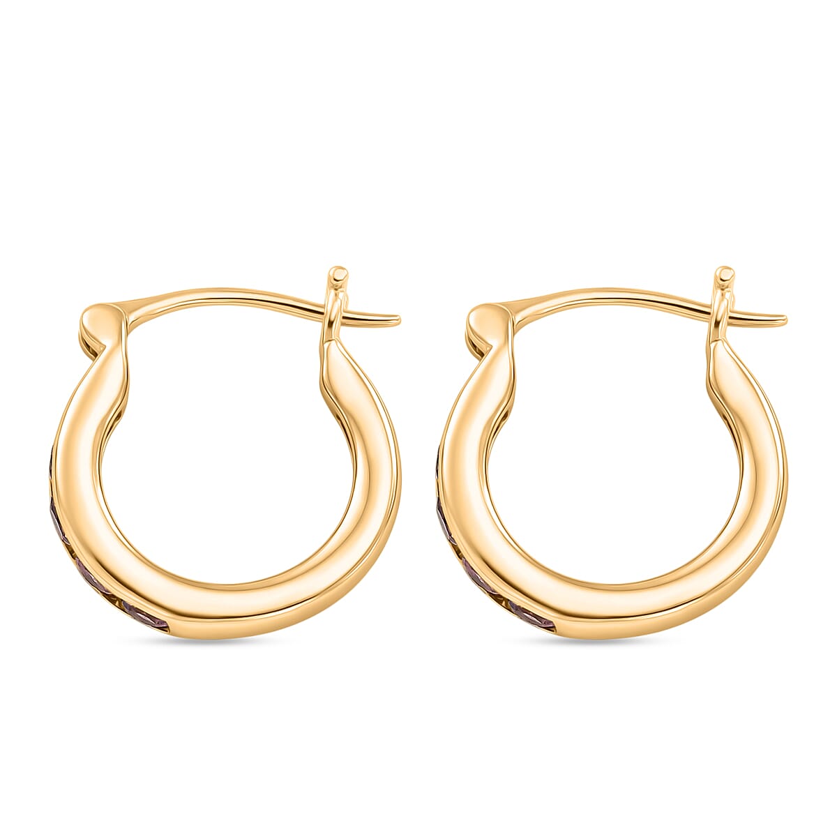 D'Joy AAA Red Zircon 1.10 ctw Regal Ruby Hoop Earrings in 18K Vermeil Yellow Gold Over Sterling Silver