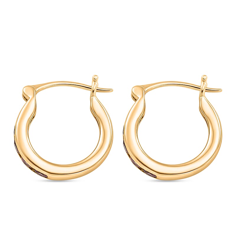 D'Joy AAA Red Zircon 1.10 ctw Regal Ruby Hoop Earrings in 18K Vermeil Yellow Gold Over Sterling Silver
