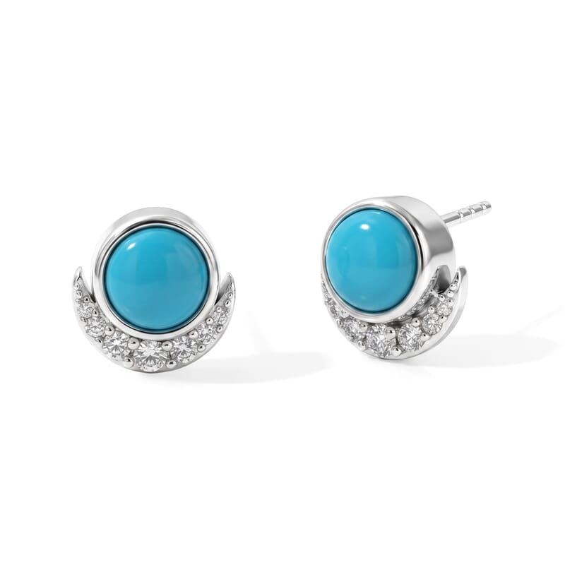 EverTrue Egyptian Turquoise and White Zircon 1.90 ctw Solitaire Stud Earrings in Platinum Bond