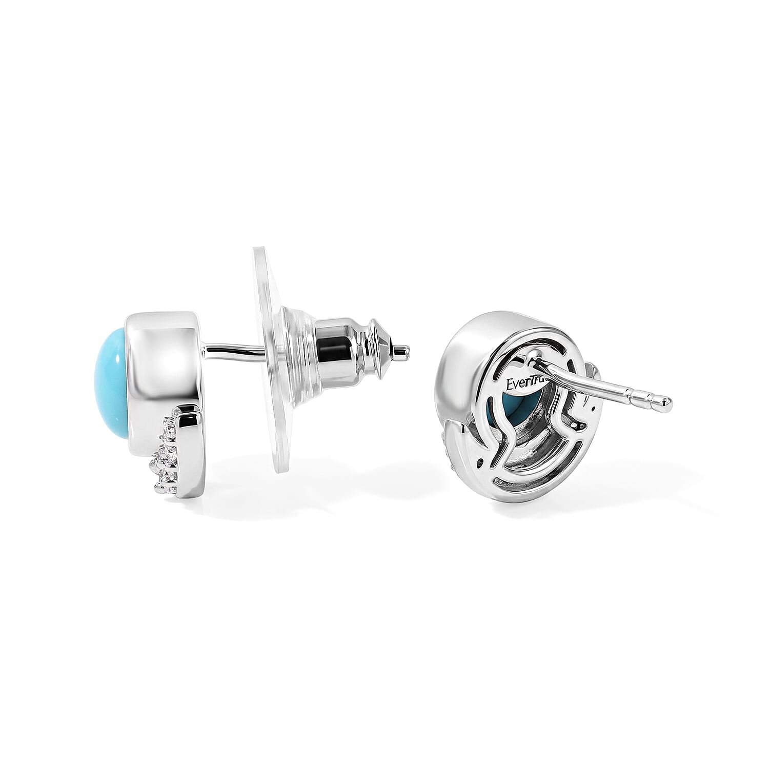 EverTrue Egyptian Turquoise and White Zircon 1.90 ctw Solitaire Stud Earrings in Platinum Bond