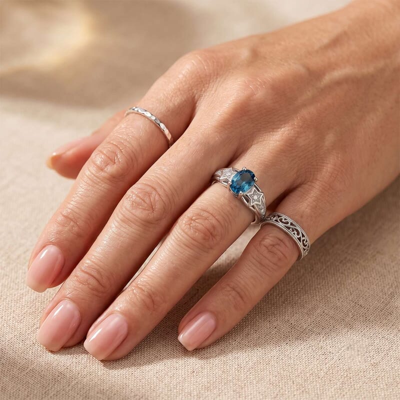 EverTrue London Blue Topaz and White Zircon 1.00 ctw Ring in Platinum Bond (Size 6)