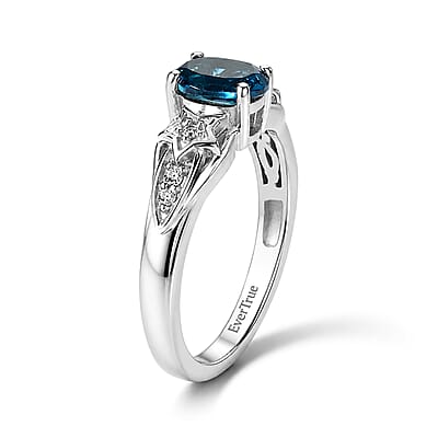 EverTrue London Blue Topaz and White Zircon 1.00 ctw Ring in Platinum Bond (Size 6)