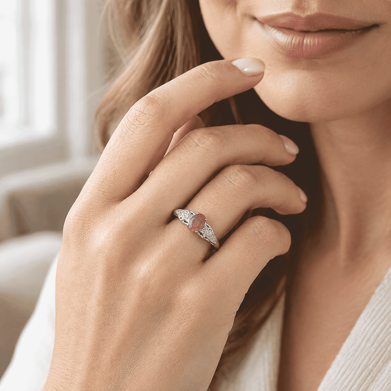 EverTrue Ilakaka Hot Pink Sapphire (FF) and White Zircon 1.10 ctw Ring in Platinum Bond (Size 6.0)