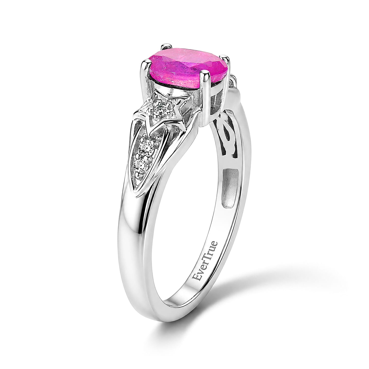 EverTrue Ilakaka Hot Pink Sapphire (FF) and White Zircon 1.10 ctw Ring in Platinum Bond (Size 6.0)