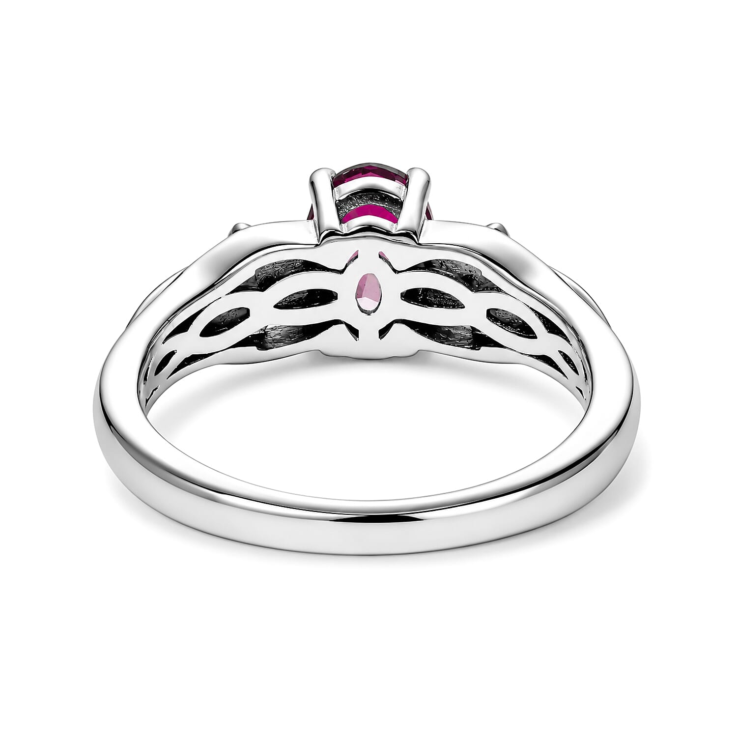 EverTrue Ilakaka Hot Pink Sapphire (FF) and White Zircon 1.10 ctw Ring in Platinum Bond (Size 6.0)