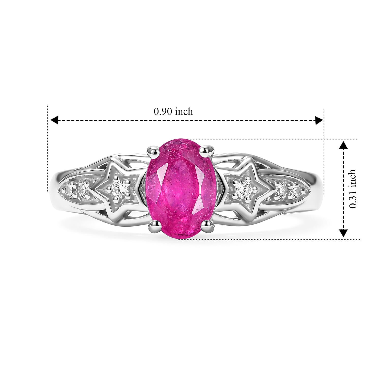 EverTrue Ilakaka Hot Pink Sapphire (FF) and White Zircon 1.10 ctw Ring in Platinum Bond (Size 6.0)