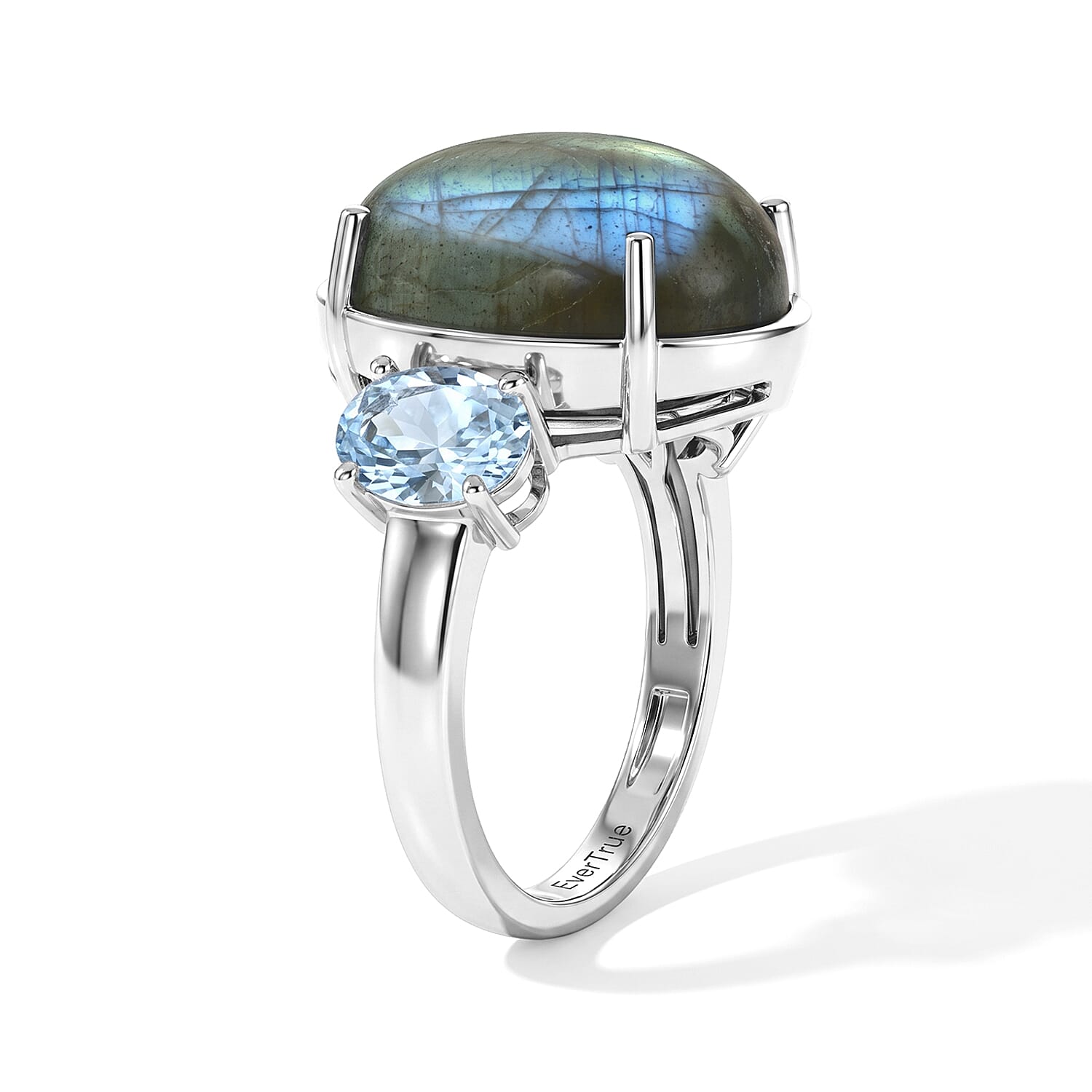 EverTrue Malagasy Labradorite and Sky Blue Topaz 10.35 ctw Ring in Platinum Bond (Size 6.0)