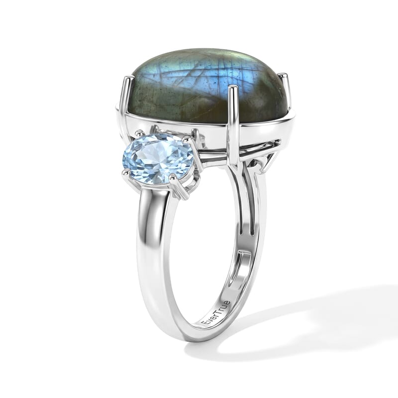 EverTrue Malagasy Labradorite and Sky Blue Topaz 10.35 ctw Ring in Platinum Bond (Size 6.0)