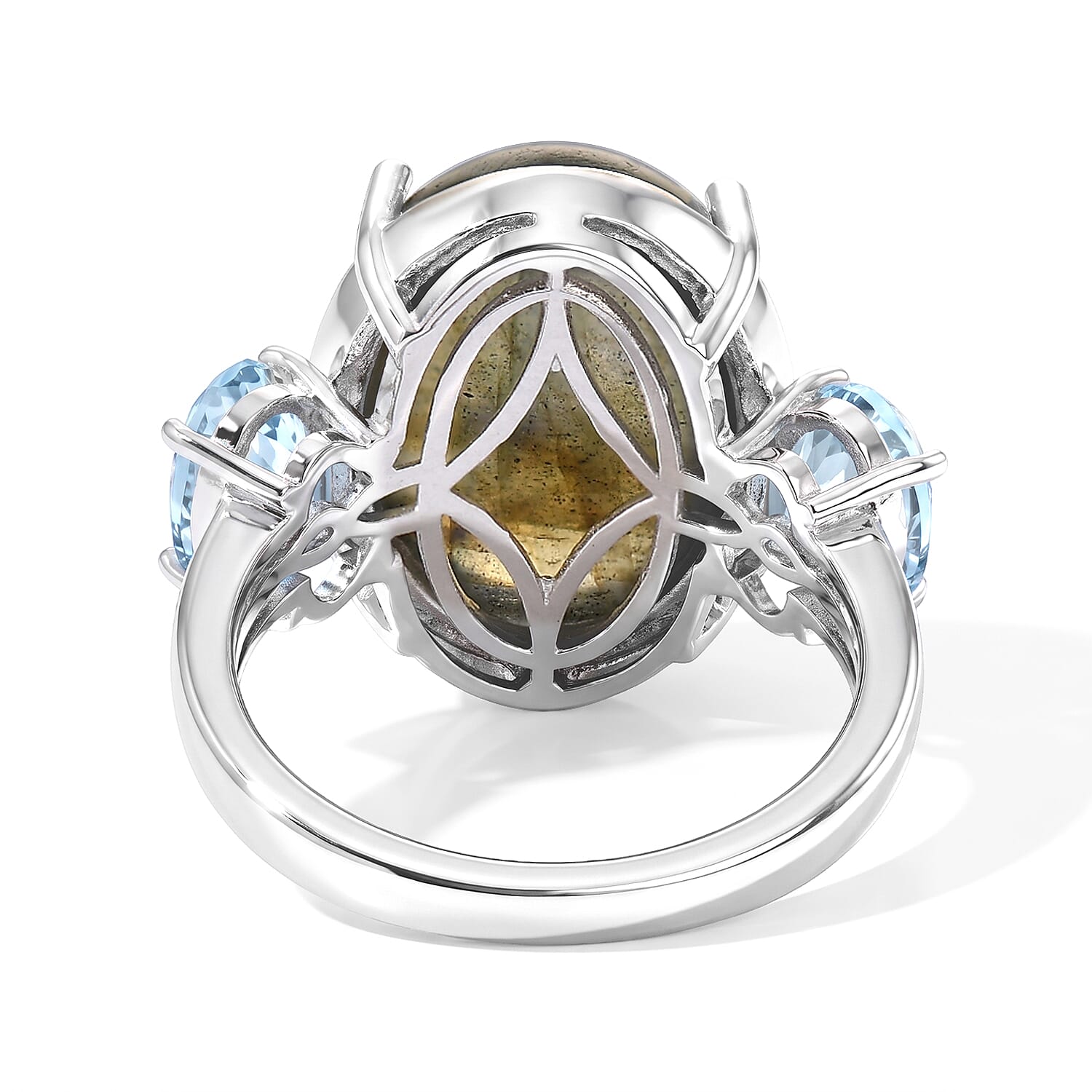 EverTrue Malagasy Labradorite and Sky Blue Topaz 10.35 ctw Ring in Platinum Bond (Size 6.0)