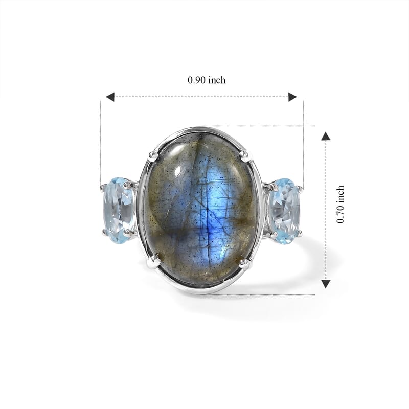 EverTrue Malagasy Labradorite and Sky Blue Topaz 10.35 ctw Ring in Platinum Bond (Size 6.0)