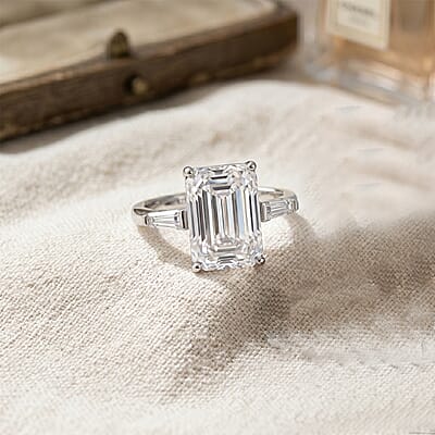 D'Joy Moissanite 10.30 ctw Ring in Rhodium Over Sterling Silver (Size 5.0)