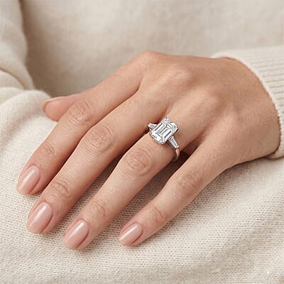 D'Joy Moissanite 10.30 ctw Ring in Rhodium Over Sterling Silver (Size 5.0)