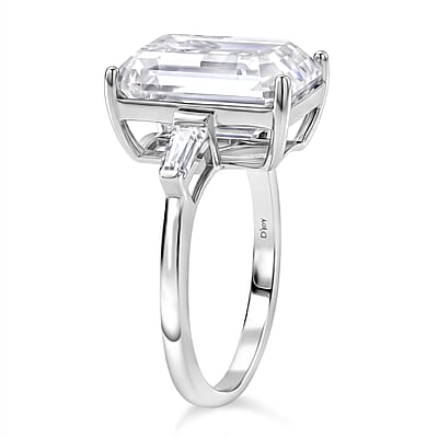 D'Joy Moissanite 10.30 ctw Ring in Rhodium Over Sterling Silver (Size 5.0)