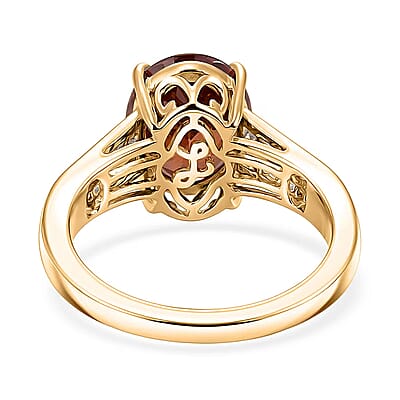 Luxoro AAA Red Zircon and Diamond I2 5.00 ctw Golden Floral Spark Ring in 10K Yellow Gold (Size  6.0)