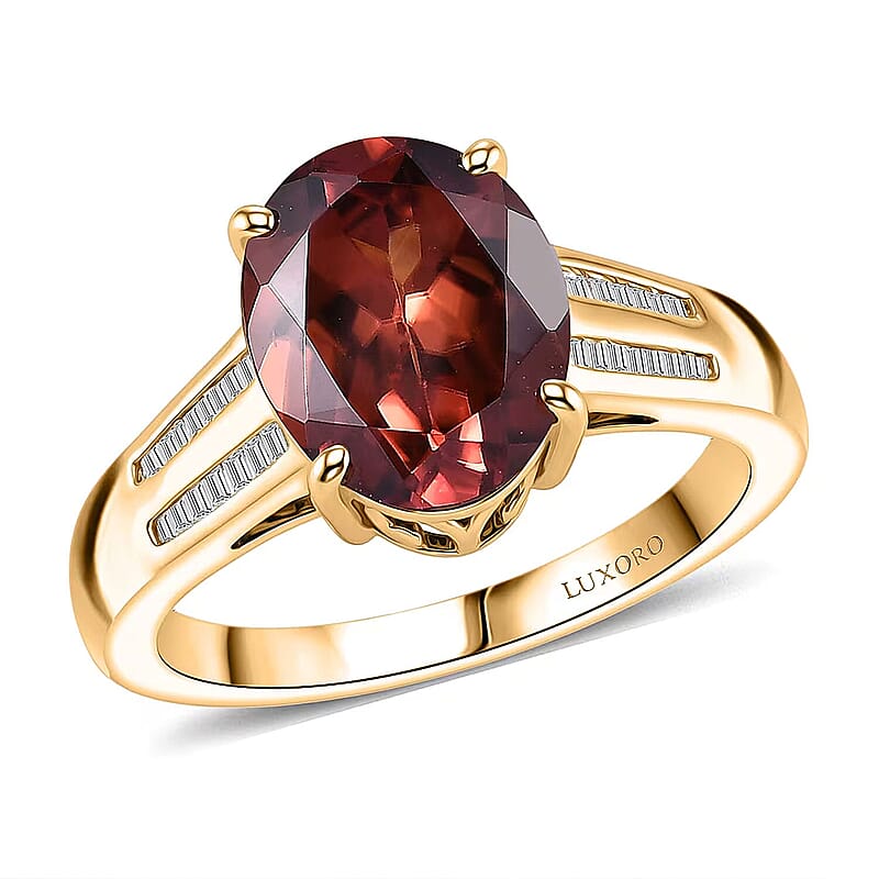 Luxoro AAA Red Zircon and Diamond I2 5.00 ctw Golden Floral Spark Ring in 10K Yellow Gold (Size  6.5)