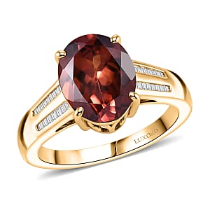 Luxoro AAA Red Zircon and Diamond I2 5.00 ctw Golden Floral Spark Ring in 10K Yellow Gold (Size 7.0) (Del. in 8-10 Days)
