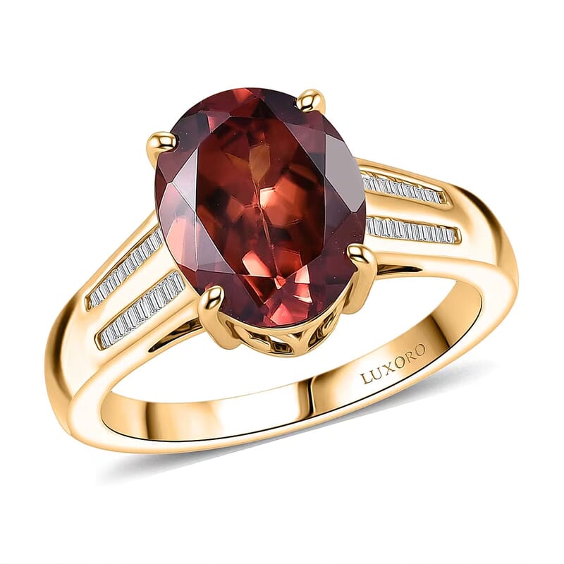 Luxoro AAA Red Zircon and Diamond I2 5.00 ctw Golden Floral Spark Ring in 10K Yellow Gold (Size  7.0)