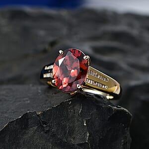 Luxoro AAA Red Zircon and Diamond I2 5.00 ctw Golden Floral Spark Ring in 10K Yellow Gold (Size 7.0) (Del. in 8-10 Days)