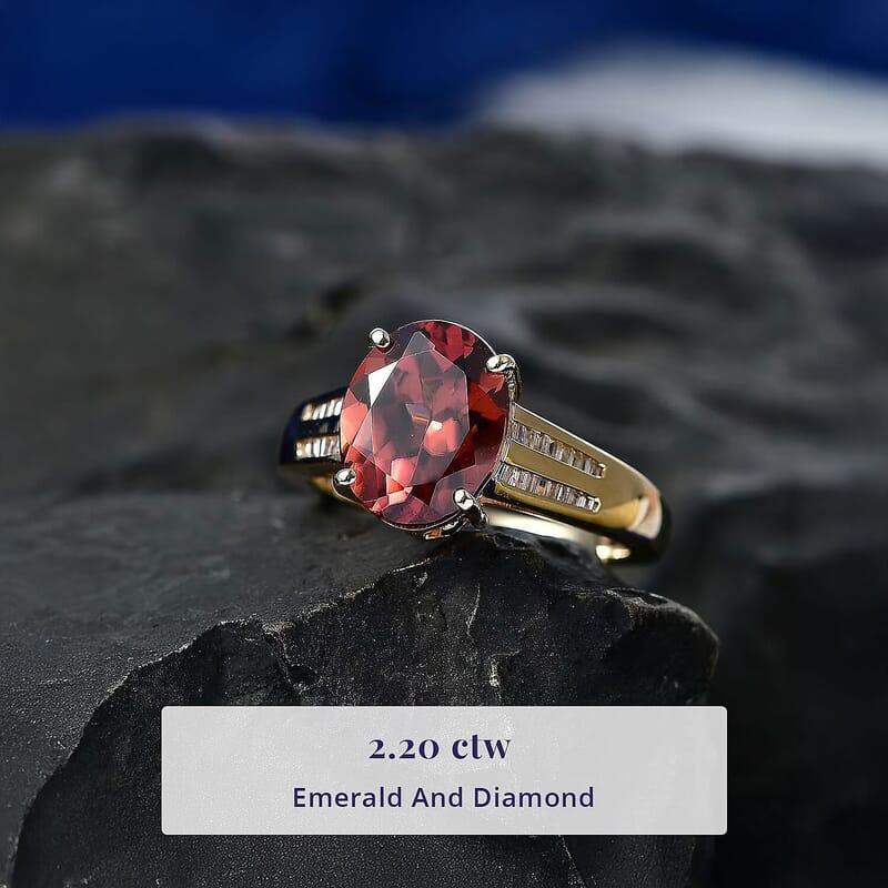 Luxoro AAA Red Zircon and Diamond I2 5.00 ctw Golden Floral Spark Ring in 10K Yellow Gold (Size  7.0)