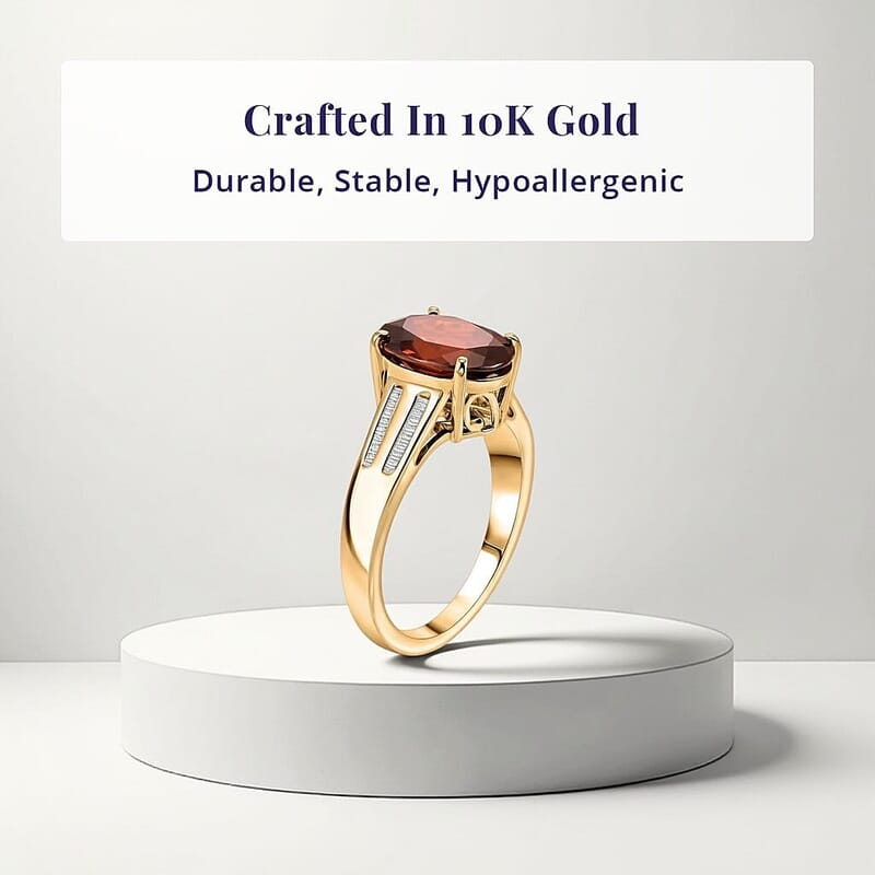 Luxoro AAA Red Zircon and Diamond I2 5.00 ctw Golden Floral Spark Ring in 10K Yellow Gold (Size  7.0)