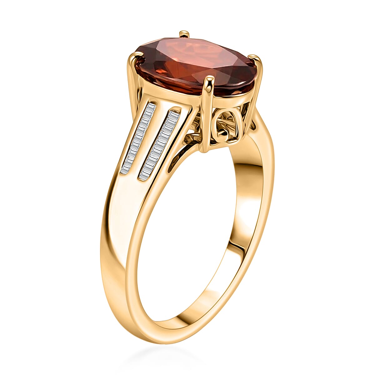 Luxoro AAA Red Zircon and Diamond I2 5.00 ctw Golden Floral Spark Ring in 10K Yellow Gold (Size 7.0) (Del. in 8-10 Days) image number 3