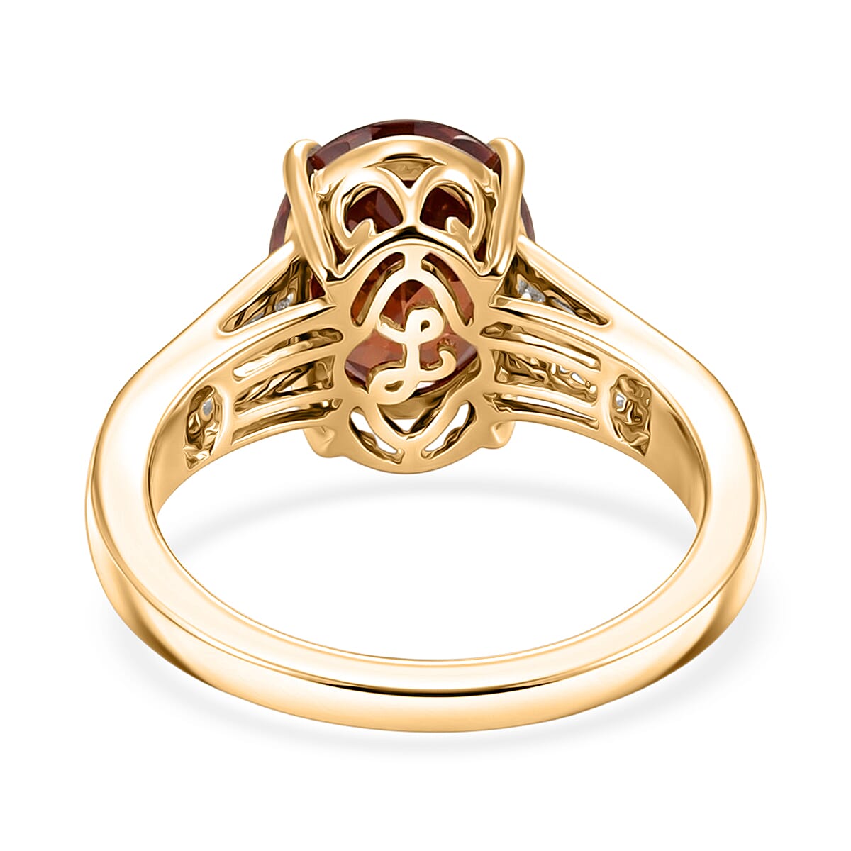 Luxoro AAA Red Zircon and Diamond I2 5.00 ctw Golden Floral Spark Ring in 10K Yellow Gold (Size 7.0) (Del. in 8-10 Days) image number 4