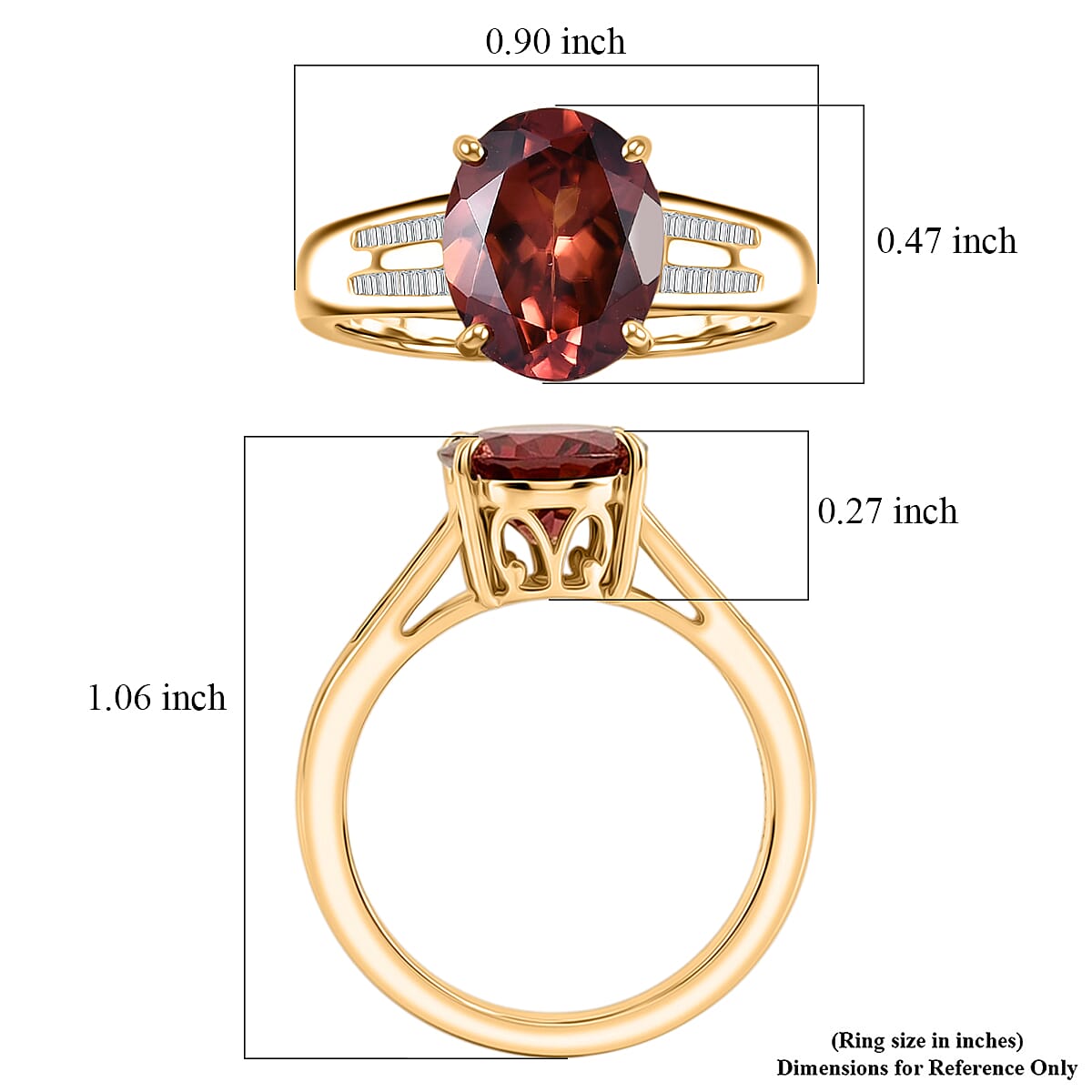 Luxoro AAA Red Zircon and Diamond I2 5.00 ctw Golden Floral Spark Ring in 10K Yellow Gold (Size 7.0) (Del. in 8-10 Days) image number 5