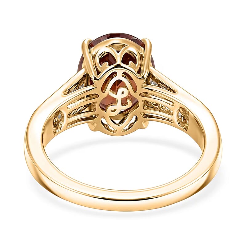 Luxoro AAA Red Zircon and Diamond I2 5.00 ctw Golden Floral Spark Ring in 10K Yellow Gold (Size  7.0)