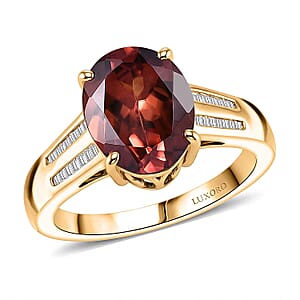 Luxoro AAA Red Zircon and Diamond I2 5.00 ctw Golden Floral Spark Ring in 10K Yellow Gold (Size  7.5)