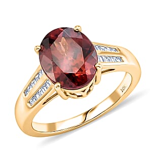 Luxoro AAA Red Zircon and Diamond I2 5.00 ctw Golden Floral Spark Ring in 10K Yellow Gold (Size 8.0)