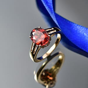 Luxoro AAA Red Zircon and Diamond I2 5.00 ctw Golden Floral Spark Ring in 10K Yellow Gold (Size 8.0)