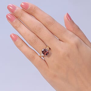 Luxoro AAA Red Zircon and Diamond I2 5.00 ctw Golden Floral Spark Ring in 10K Yellow Gold (Size 8.0)