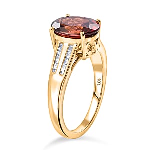 Luxoro AAA Red Zircon and Diamond I2 5.00 ctw Golden Floral Spark Ring in 10K Yellow Gold (Size 8.0)