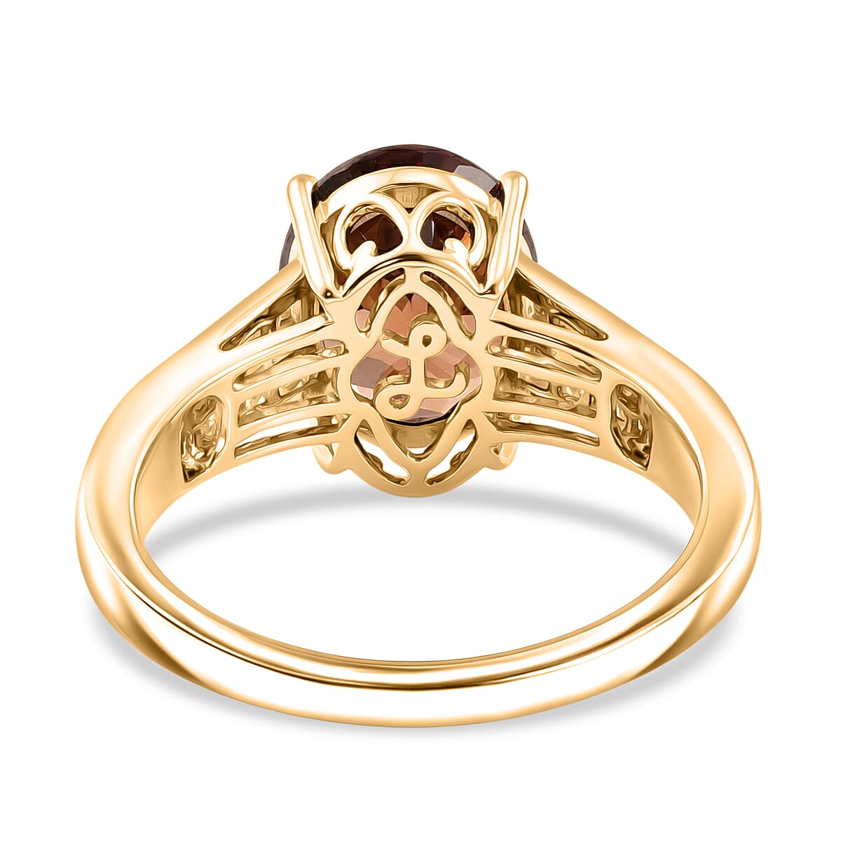 Luxoro AAA Red Zircon and Diamond I2 5.00 ctw Golden Floral Spark Ring in 10K Yellow Gold (Size 8.0) image number 4